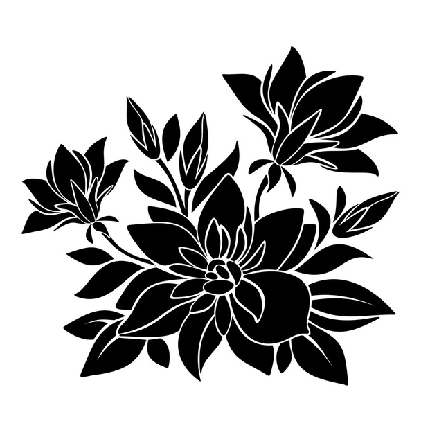 Black silhouette of flowers. Vector illustration. - Vector, Image