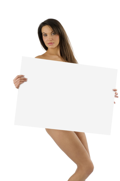 young naked woman advertising with a display in front of her body - Foto, immagini