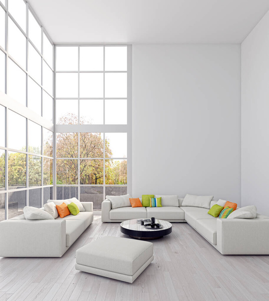 Illustration 3D rendering large luxury modern bright interiors Living room mockup computer digitally generated image - Foto, immagini