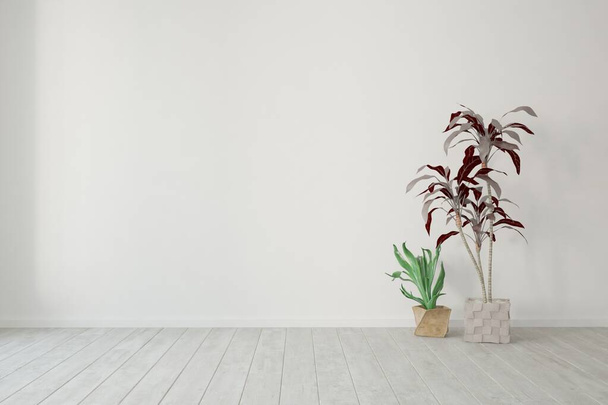 μοντέρνο άδειο δωμάτιο με φυτά εσωτερική διακόσμηση. 3D απεικόνιση - Φωτογραφία, εικόνα