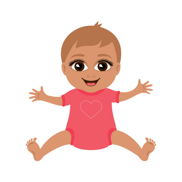 Χαριτωμένο κοριτσάκι σε ροζ ρούχα διάνυσμα εικονίδιο. Χαμογελαστό κοριτσάκι εικονίδιο απομονώνονται σε λευκό φόντο. Μωρό μεγάλα μάτια χαρακτήρα κινουμένων σχεδίων - Διάνυσμα, εικόνα