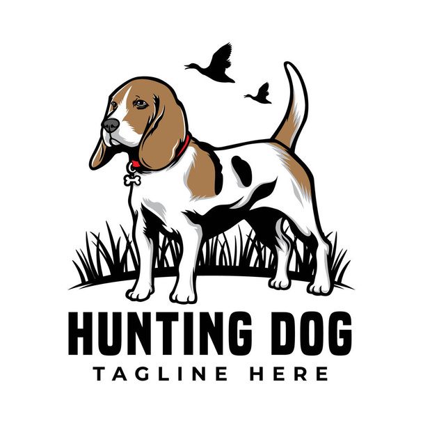クールな狩猟犬のビーグルペットのロゴベクトルアイコンイラスト。白い背景に隔離されている。ポスター、チラシ、グリーティングカード、ステッカー、ソーシャルメディア、 Tシャツデザインに適しています - ベクター画像