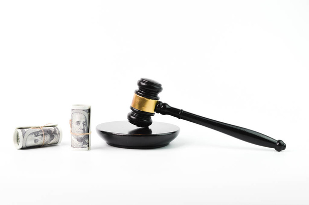 Judge gavel and money banknotes isolated on a white background. Conceptual image - Photo, Image