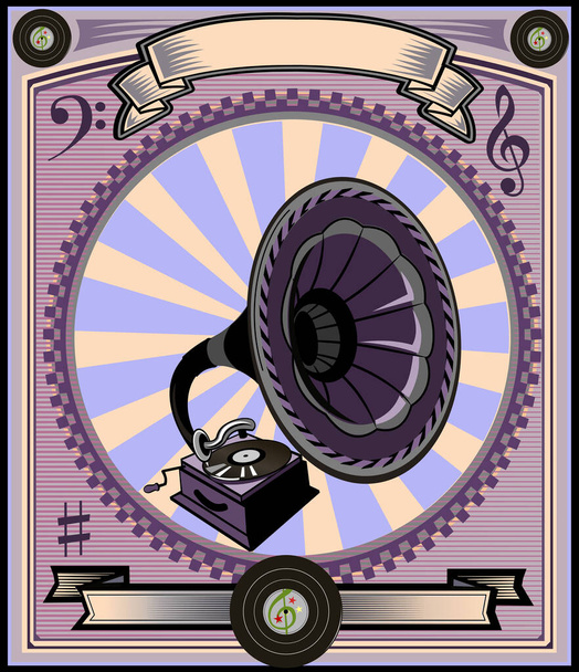 postcard illustration of Gramophone - Vector, Image