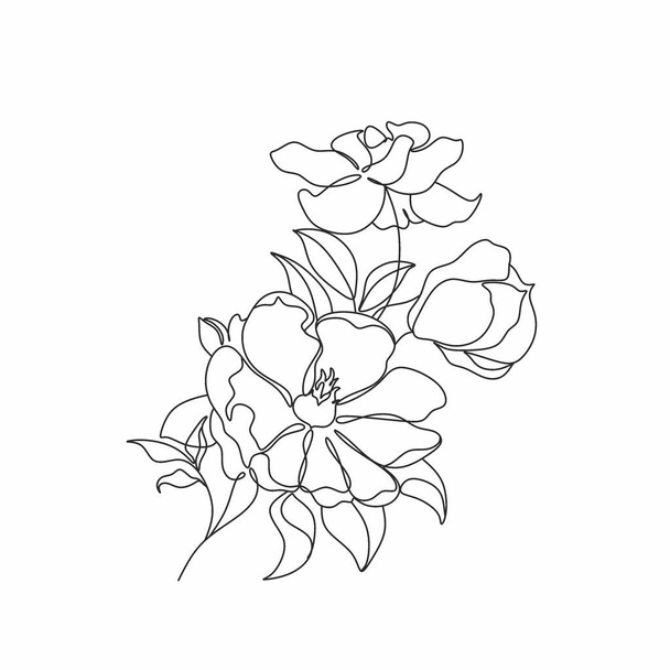 Magnolia ligne dessin vecteur. Flower Line art. Illustration botanique - Vecteur, image