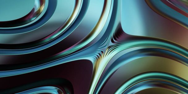 3D illustration of colorful wavy reflective design wallpaper. Graphic illustration for wallpaper, banner, background, card, book cover or website. Abstract background.  - Foto, afbeelding