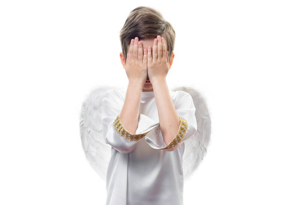 Angel wings little boy kid white background. angelic - Fotó, kép