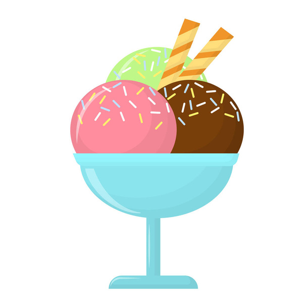  ワッフルチューブ付きのクリームボウルにアイスクリームボールのベクトルイラスト - ベクター画像