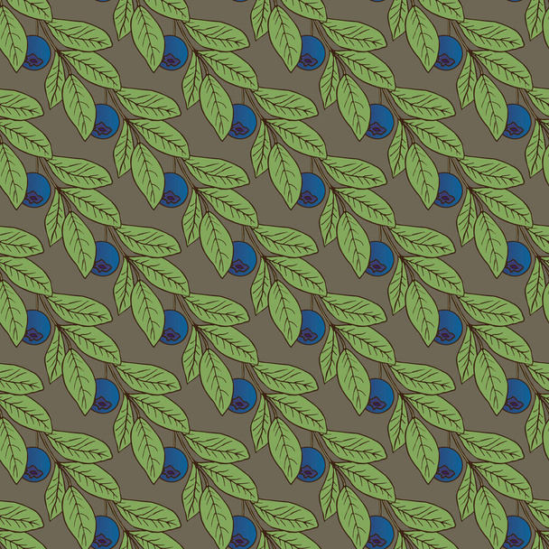 Vector graphic seamless pattern with blue berry branch on a dark background - Вектор,изображение