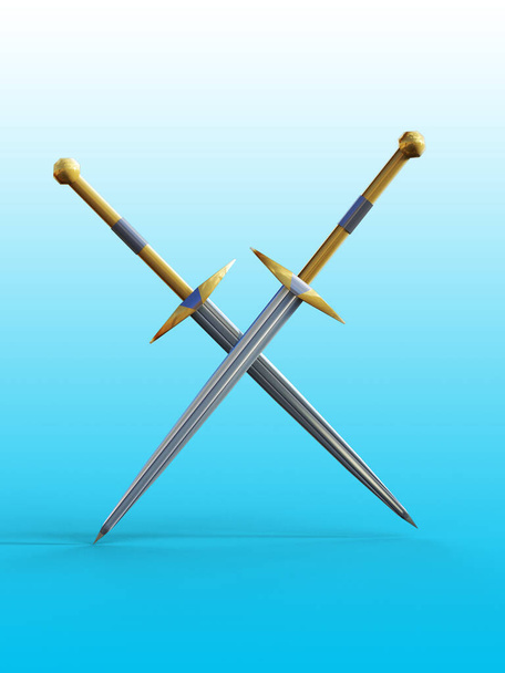 Dwa skrzyżowane miecze ze złotą rękojeścią - Zdjęcie, obraz
