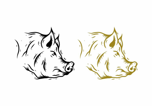 Schwarz-goldene Illustrationszeichnung des Wildschweindesigns - Vektor, Bild