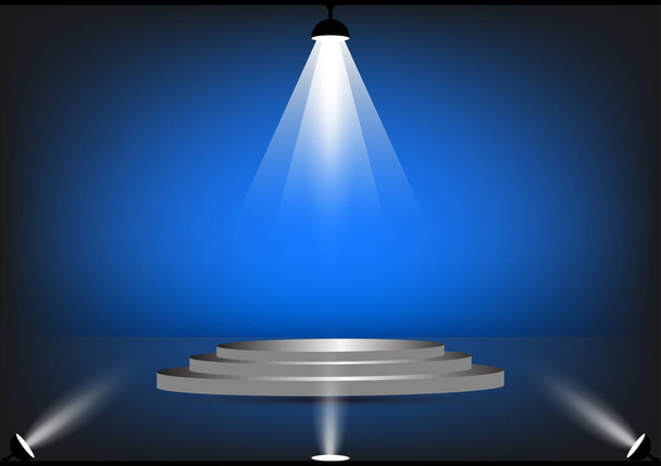 подиум с прожектором для шоу с голубым цветом фона стены - Вектор,изображение