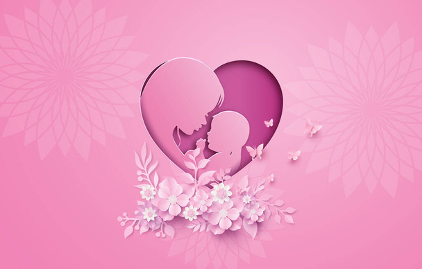 Happy Mother's day greeting card with pregnant woman.paper cut , paper collage style with digital craft . - Vector, Image