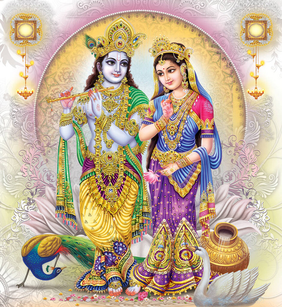 Deus indiano Radhakrishna, Senhor indiano Krishna, Imagem mitológica indiana de Radhakrishna. - Foto, Imagem