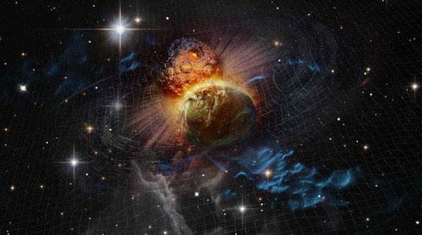 背景空間の近接性を持つ二重星系。NASAによって提供されたこの画像の要素. - 写真・画像