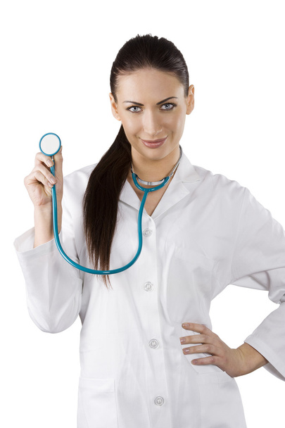 smiling medical doctor woman with stethoscope Isolated over white background - Фото, изображение