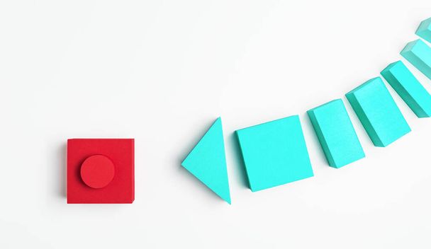 Collage of geometric shapes made of foam rubber in the form of a start button and an arrow - Fotó, kép