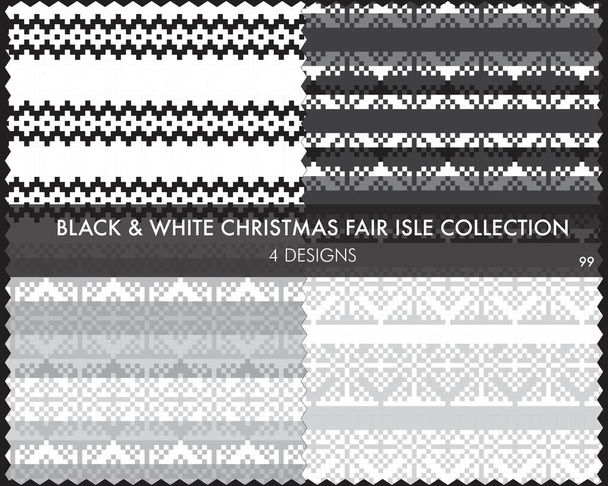 Bianco e nero collezione modello isola fiera di Natale comprende 4 campioni di design per tessuti di moda, maglieria e grafica - Vettoriali, immagini