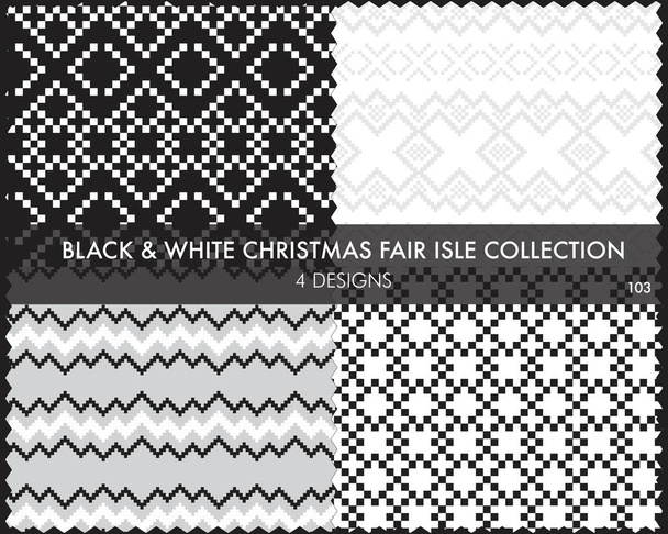 黒と白のクリスマスフェア島のパターンコレクションは、ファッションテキスタイル、ニットウェアやグラフィックのための4つのデザインウォッチが含まれています - ベクター画像
