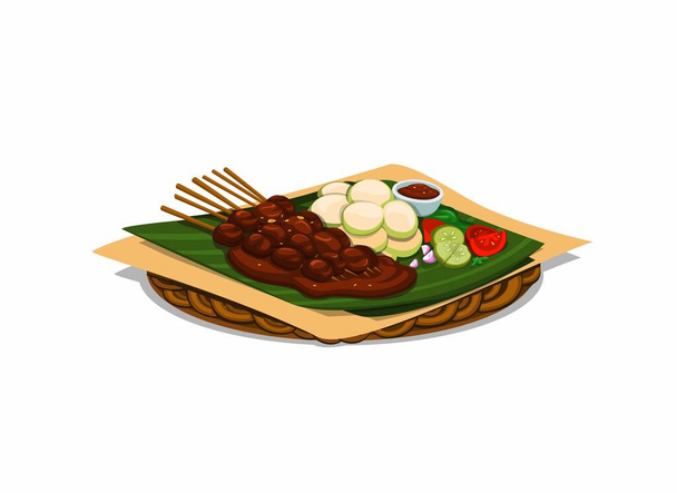 Satay comida tradicional del concepto indonesio en el vector de ilustración de dibujos animados aislado en fondo blanco - Vector, imagen
