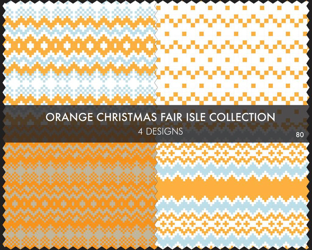 Orange Christmas Fair isle pattern collection enthält 4 Designmuster für Modetextilien, Strickwaren und Grafiken - Vektor, Bild