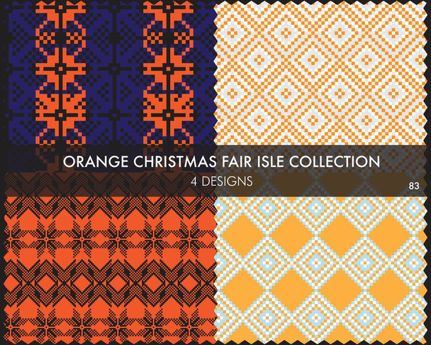 Orange Christmas Fair isle pattern collection enthält 4 Designmuster für Modetextilien, Strickwaren und Grafiken - Vektor, Bild