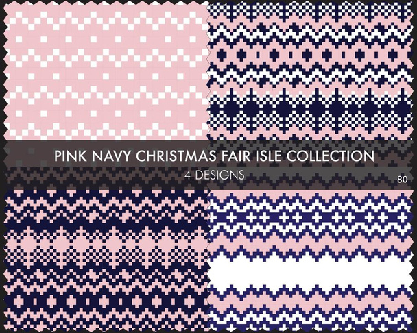 Die rosafarbene Weihnachtsmarktmusterkollektion enthält 4 Designmuster für Modetextilien, Strickwaren und Grafiken - Vektor, Bild