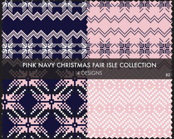 Die rosafarbene Weihnachtsmarktmusterkollektion enthält 4 Designmuster für Modetextilien, Strickwaren und Grafiken - Vektor, Bild