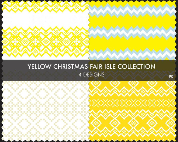Sarı Noel panayır desenleri koleksiyonu moda tekstil, örgü ve grafikleri için 4 tasarım örneğini içerir - Vektör, Görsel