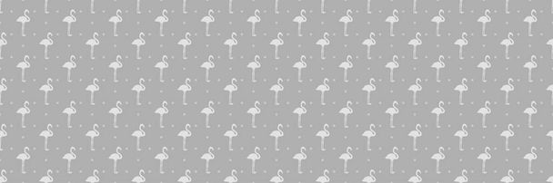 Seamless texture with flamingos and dots. Abstract birds. Polka pattern for design. Dotted background. Black and white illustration - Vector, Image
