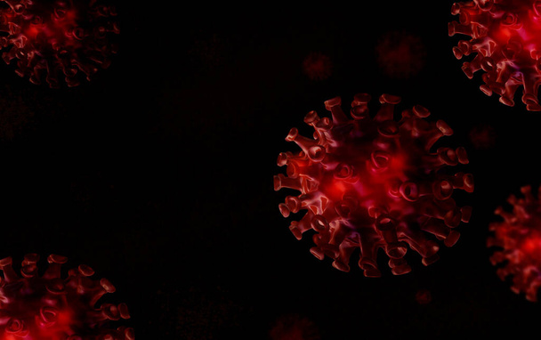 COVID-19, Corona virus, Flu virus, Bacrockell infection concept under microsscope. 3D рендеринг, Иллюстрация коронного вируса - Фото, изображение