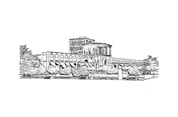 Print Building view with landmark of Isfahan is a middle Iran. Vektörde elle çizilmiş çizim çizimi. - Vektör, Görsel