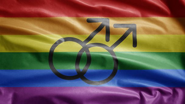 Прапор гомосексуальної гордості махає на вітрі. Близько до ЛГБТ-спільноти банер дме, м'який і гладкий шовк. Текстура тканини значок фону
 - Фото, зображення