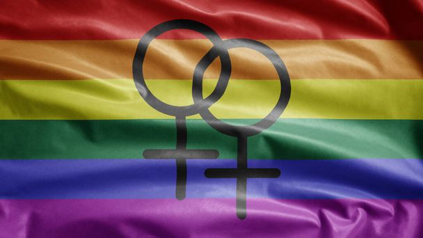 Homo trots vlag zwaaiend in de wind. Close-up van LGBT community banner blazen, zacht en glad zijde. Stofdoek textuur vaandrig achtergrond. - Foto, afbeelding