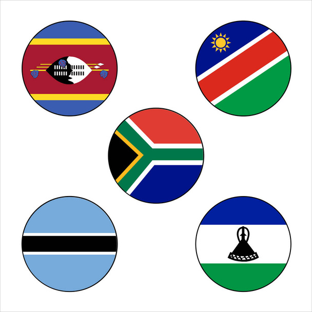 Vijf (5) Zuidelijk Afrika Land Vlag Cirkel vector pictogram ingesteld - Vector, afbeelding