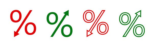 Percent icon. Percentage with arrow to down and up. Decrease and increase of interest rate. Symbol of loss or growth of price, cost and gdp. Sign of reduction profit. Logo of rise economy. Vector. - Vector, Image