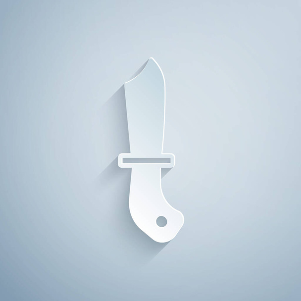 Paper cut Military knife icon isolated on grey background. Paper art style. Vector - Vettoriali, immagini