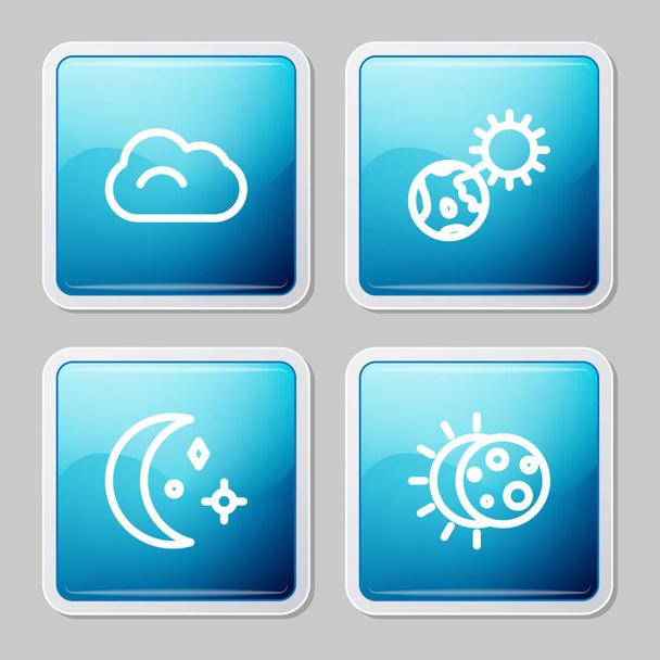 Set line Cloud, Earth globe and sun, Moon stars and Eclipse of the icon. Vector. - Vetor, Imagem