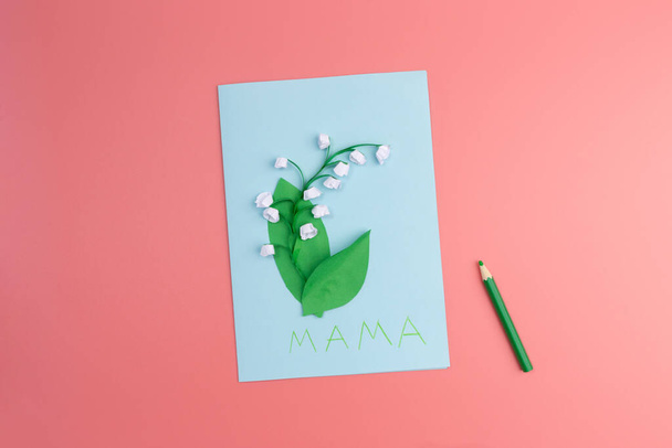 handmade greeting card for mothers day, spring craft concept - Photo, Image