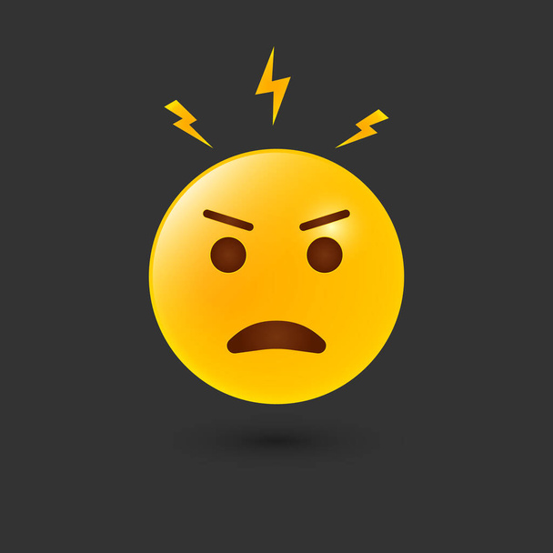 Icône Emoji en colère. Pensée et attitude négatives. Angry Emotion and Reaction of Yellow Emoji. Mauvais comportement et face folle. Commentaires des clients. Icône Client malheureux. Illustration vectorielle - Vecteur, image