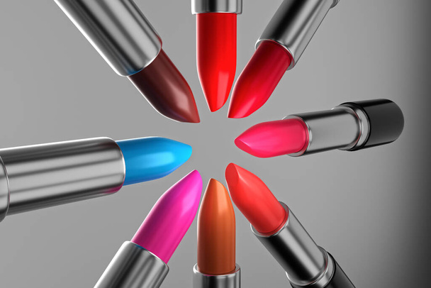 Lipstick zit op een rij met een andere kleur. - Foto, afbeelding