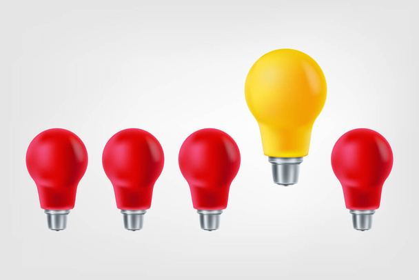 Punainen ja keltainen lamppu eristetty korokkeella taustalla. Strategia, koulutus, idea ja johtaminen menestyksen konseptiin. Vektoriesimerkki. - Vektori, kuva
