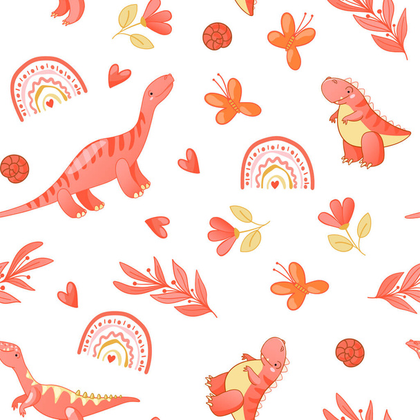 Seamless cute dinosaur pattern - Vector, afbeelding