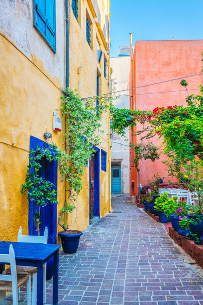 Scenic picturesque streets of Chania venetian town. Chania, Creete, Greece - Photo, Image