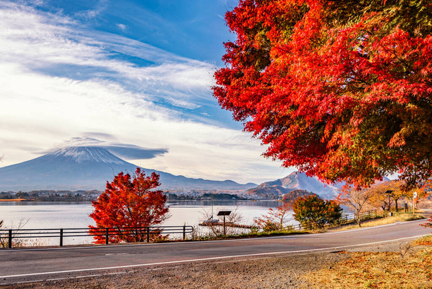Fuji-Berg und Morgennebel im Morgenherbst im Tacabocchi-Hochland, Nagano, Japan - Foto, Bild