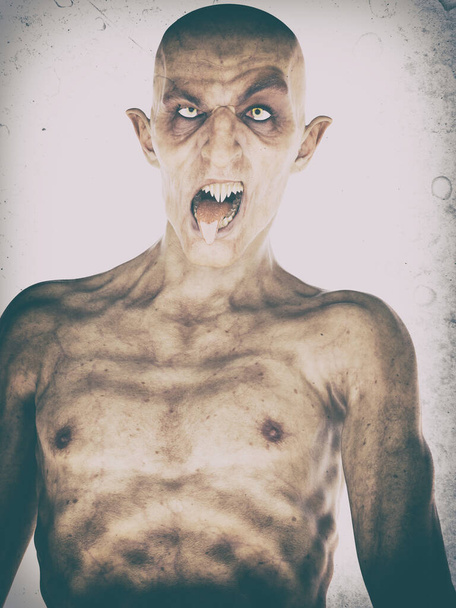 Retrato vintage de un vampiro Nosferatu, mostrando su tanga y colmillos. - Foto, imagen