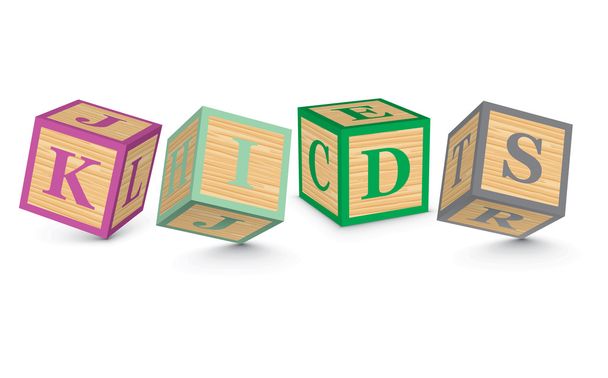 Word KIDS written with alphabet blocks - Vector, Image