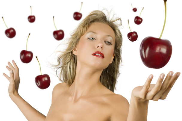 Blond girl with cherry - Photo, Image