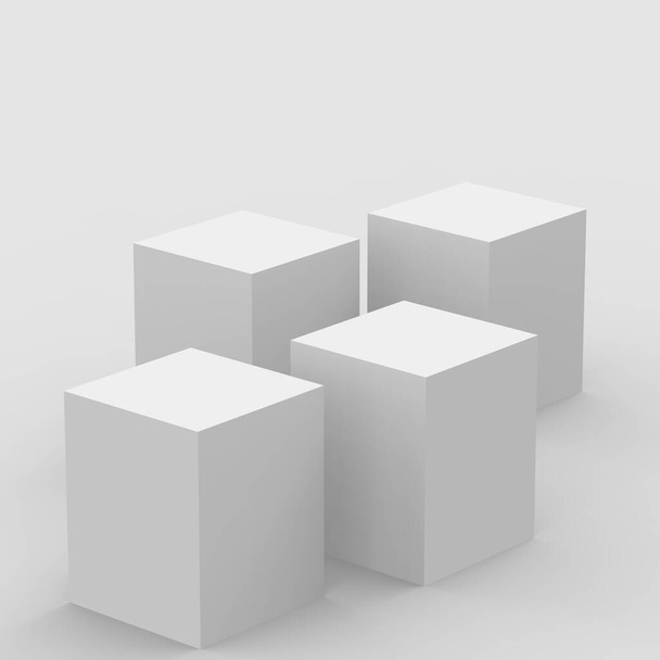 3d gris cubo blanco y caja podio - Foto, Imagen
