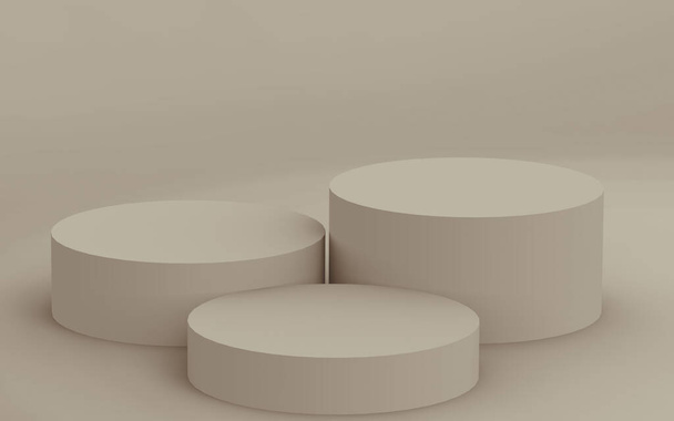 3D bruine cilinder podium minimale studio achtergrond. Abstract 3D geometrische vorm object illustratie renderen. Display voor cosmetische parfum mode product. - Foto, afbeelding